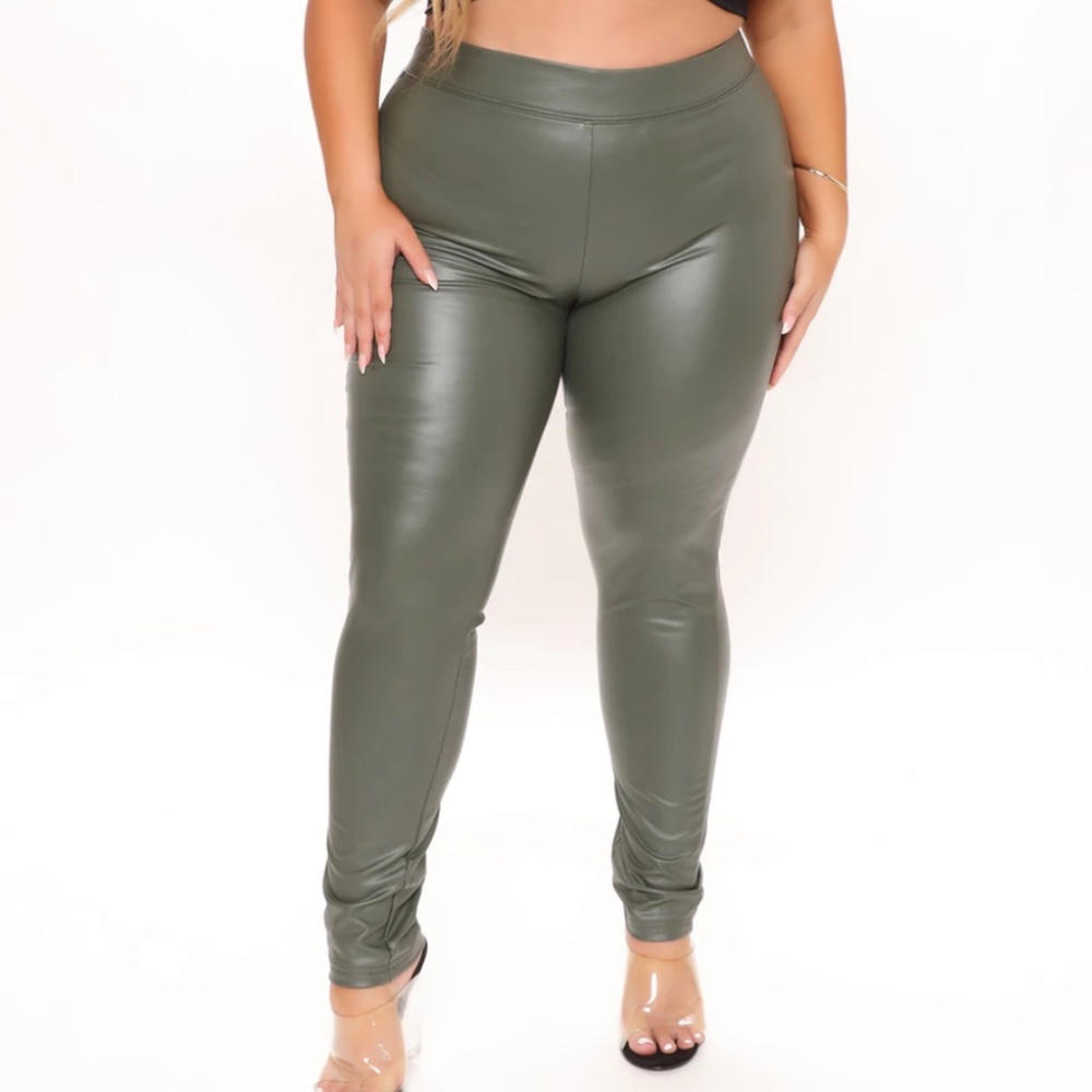 Green Leather Skinny Leggings High Waisted Pants
